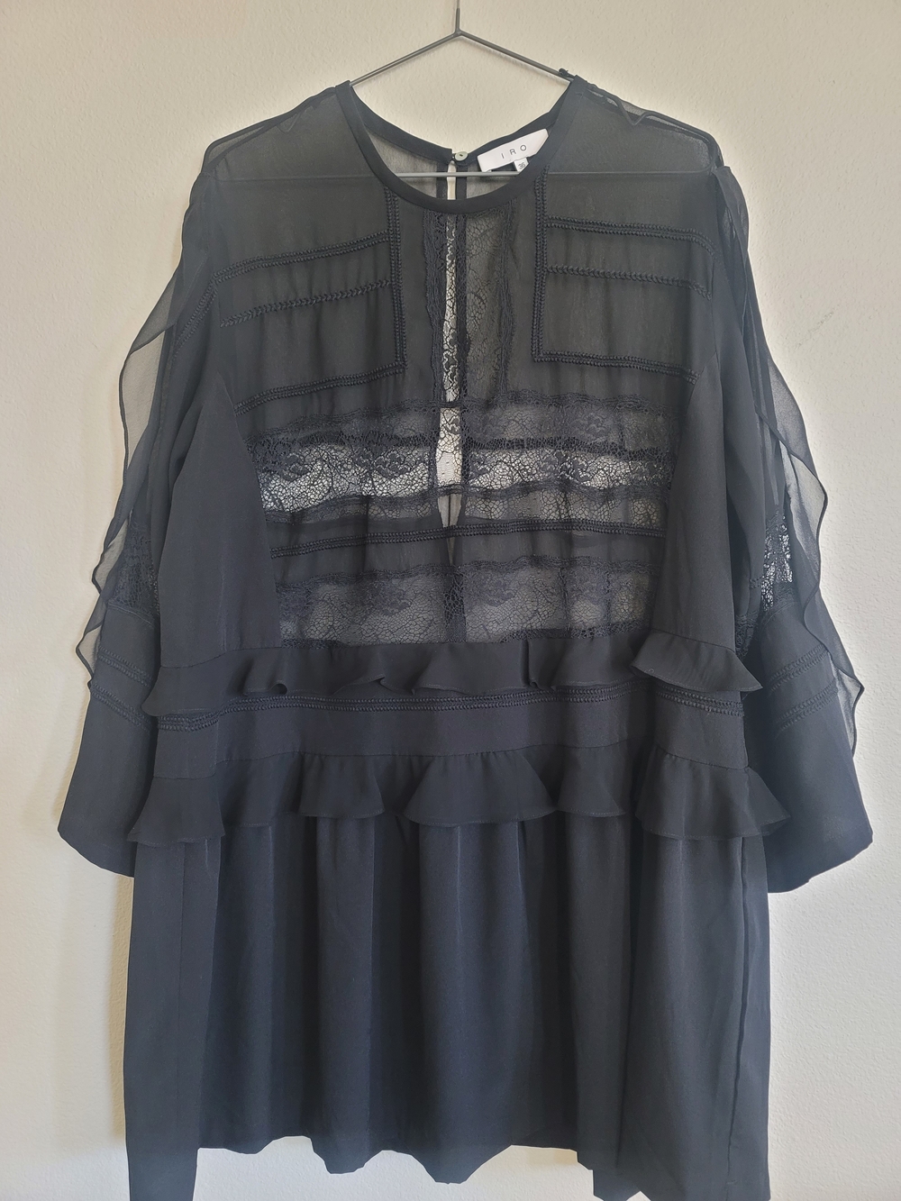 IRO Black Sheer Lace-Panel Long Sleeve Dress